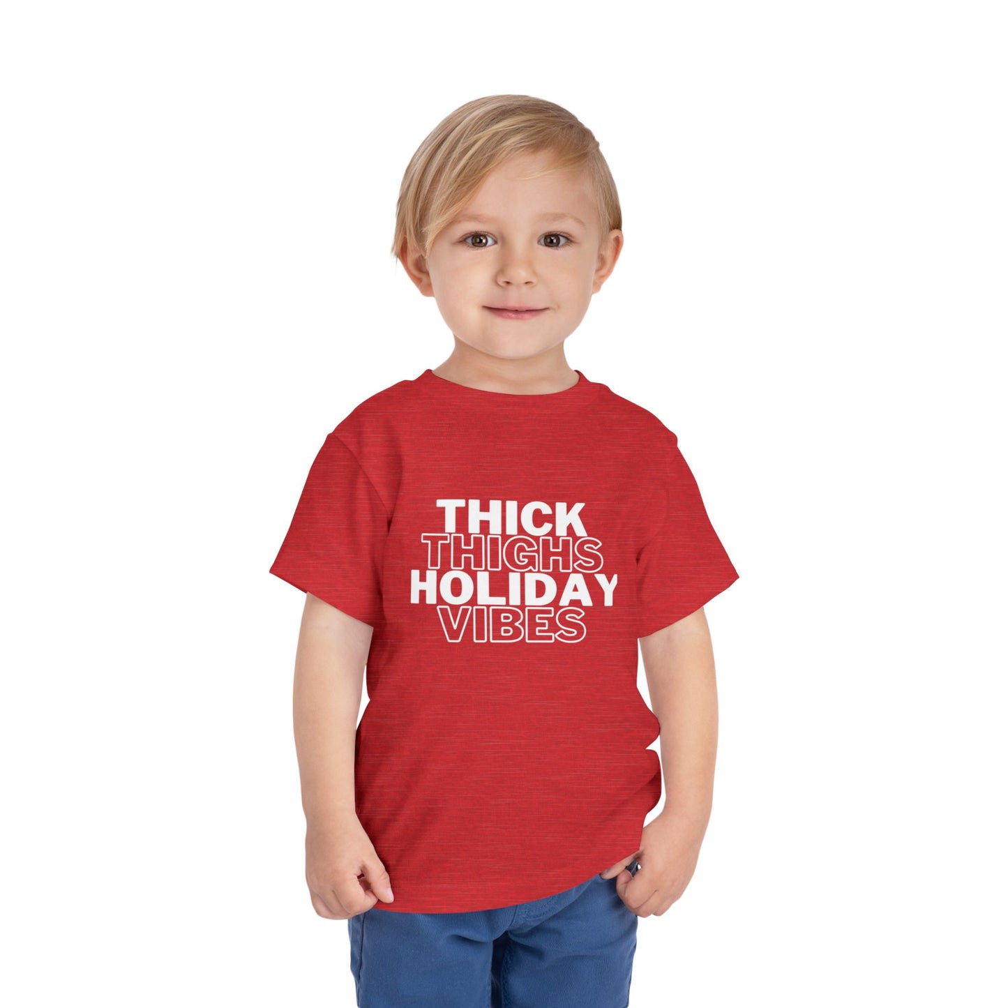 Thick Thighs Holiday Vibes Toddler Christmas Shirt | Funny Toddler Tee | Kids Christmas Outfit | Holiday Baby Shirt | Cute Christmas Toddler Tee