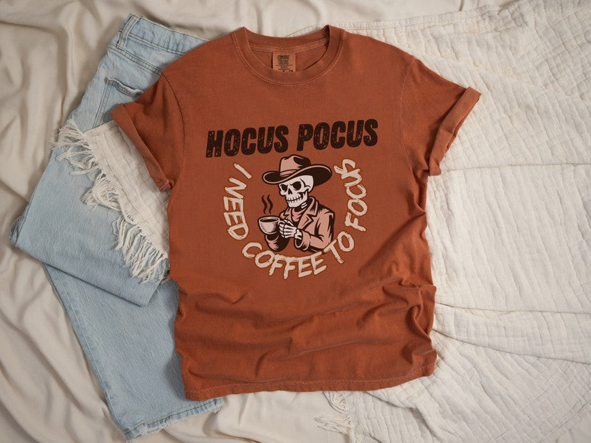 Hocus Pocus I Need Coffee to Focus Sweatshirt – Funny Halloween Ghost & Coffee Lover Shirt, Cozy Fall Pullover, Spooky Season Gift
