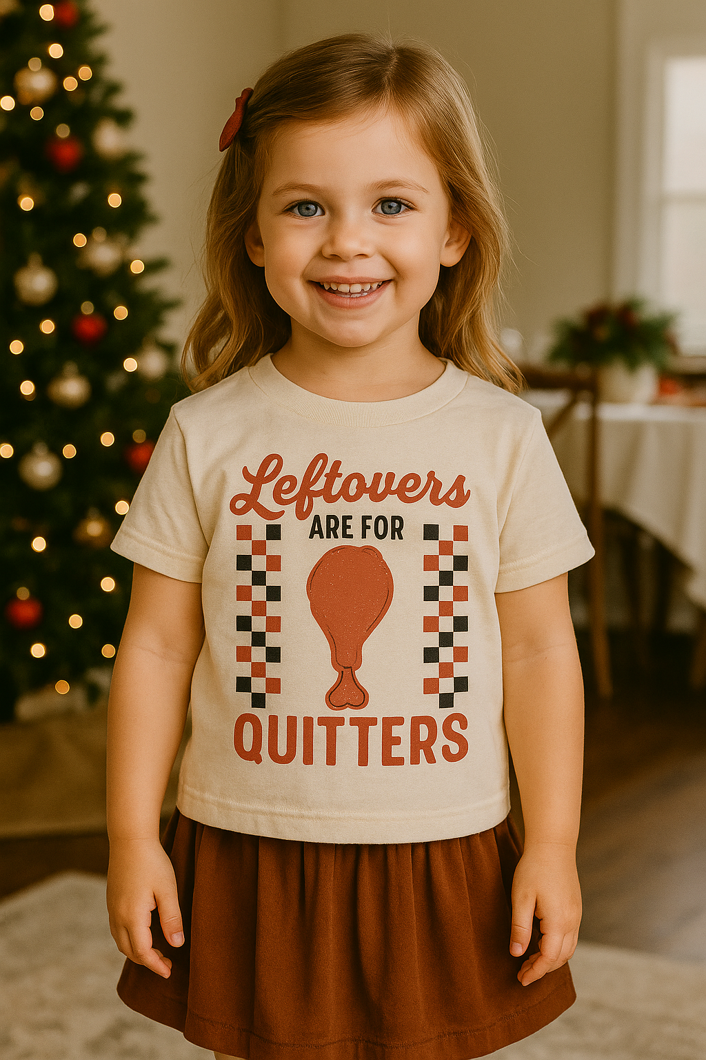 Leftovers Are For Quitters Toddler Shirt • Funny Thanksgiving Kids Tee • Retro Checkered Turkey Leg Shirt • Bella Canvas Ivory Toddler T-Shirt • Holiday Outfit