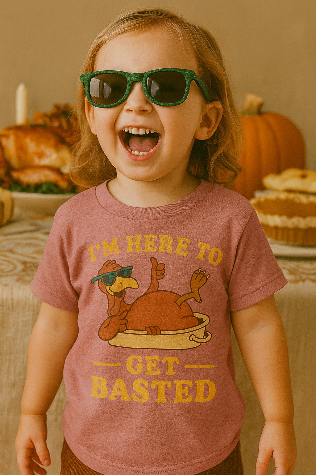 Get Basted Toddler Tee - Funny Thanksgiving Shirt for Kids | Bella Canvas Heather Mauve Turkey Shirt | Cute Holiday Graphic Tee | Lil Crop Tops