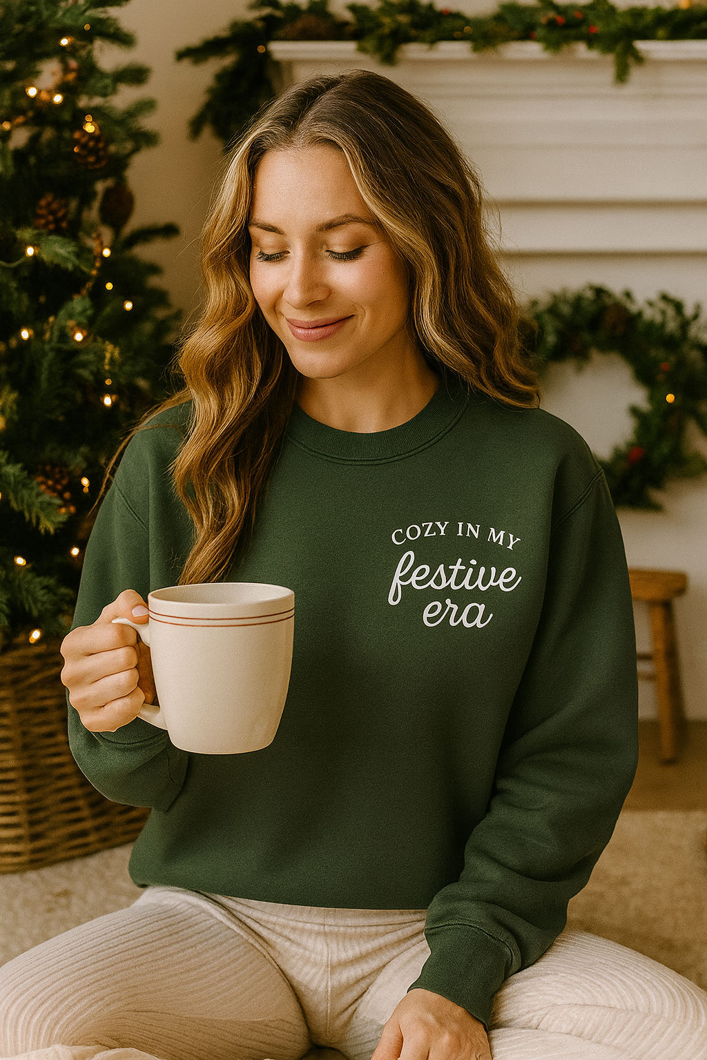 Cozy in My Festive Era Sweatshirt | Holiday Crewneck | Christmas Aesthetic Pullover | Cozy Farmhouse Christmas Sweater | Neutral Holiday Gift for Her