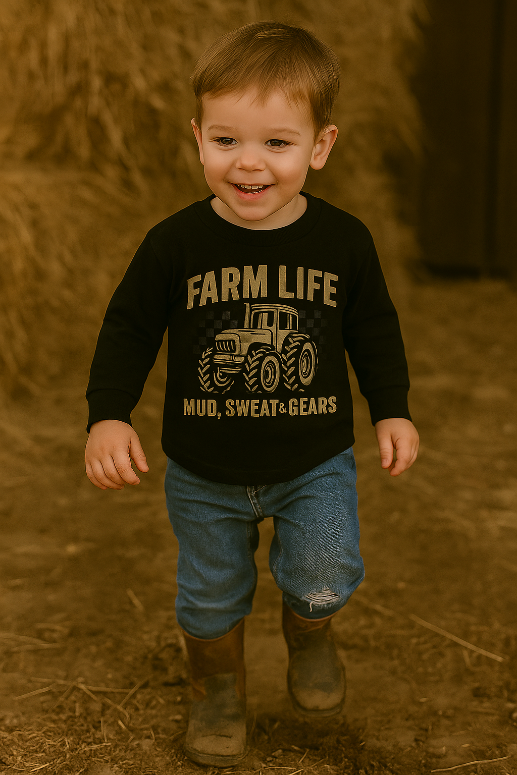 Farm Life Toddler Shirt | Mud Sweat & Gears Long Sleeve | Tractor Shirt for Kids | Rural Country Boys Tee | Rustic Farm Toddler Top | Lil Crop Tops
