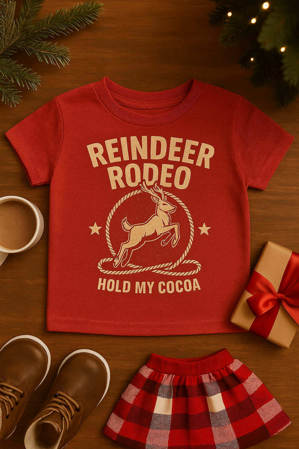 Reindeer Rodeo Toddler Shirt | Hold My Cocoa Christmas Tee | Rustic Western Holiday Shirt for Kids | Country Christmas Reindeer Graphic | Lil Crop Tops