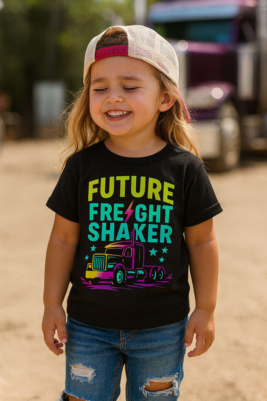 Future Freight Shaker Toddler Shirt | Neon Semi-Truck Kids Tee | Trucker Baby Outfit | Cute Trucker Kid Shirt | Big Rig Toddler Tee