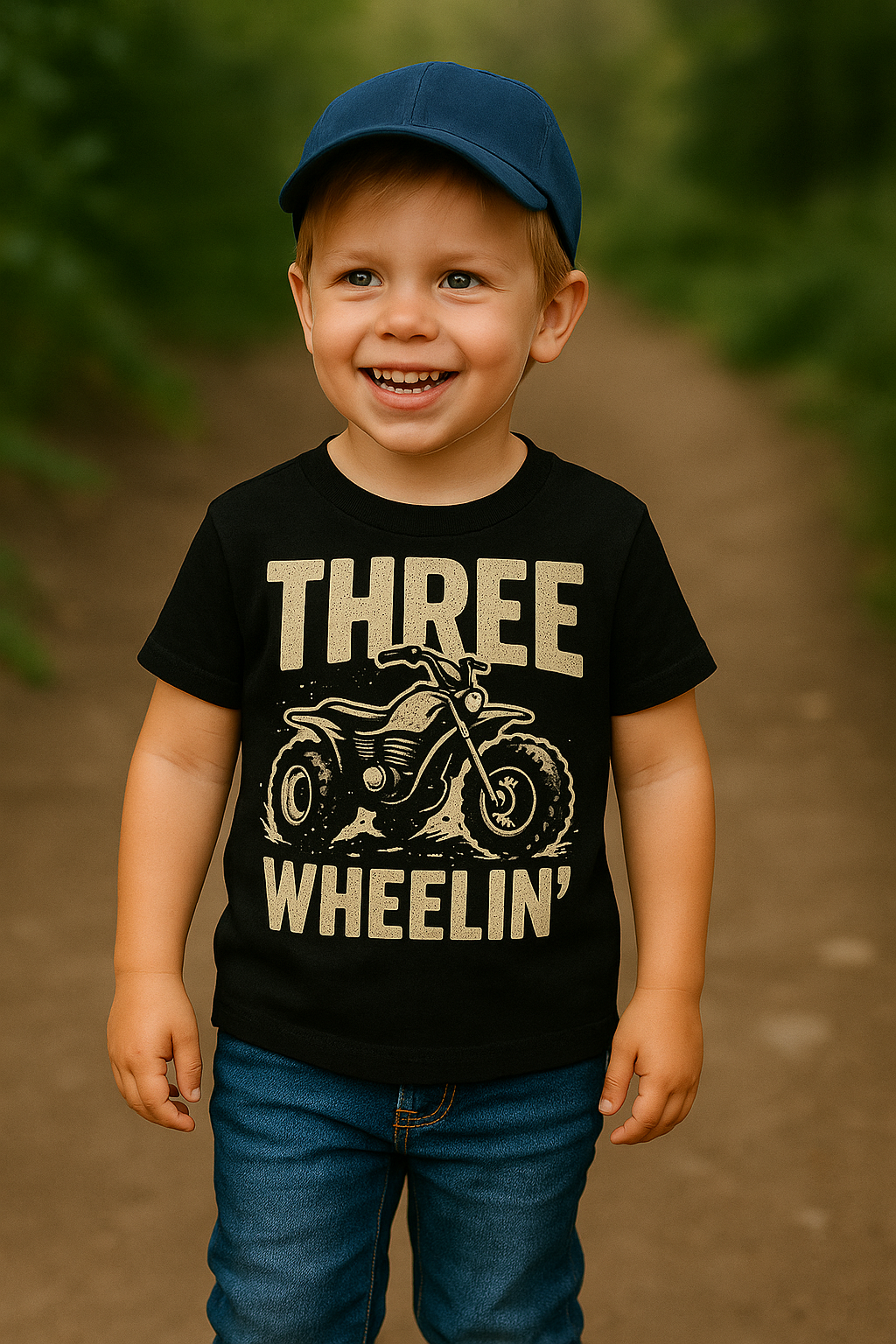 Three Wheelin' Toddler Tee — Cute ATV Ride Graphic Shirt for Kids - Black