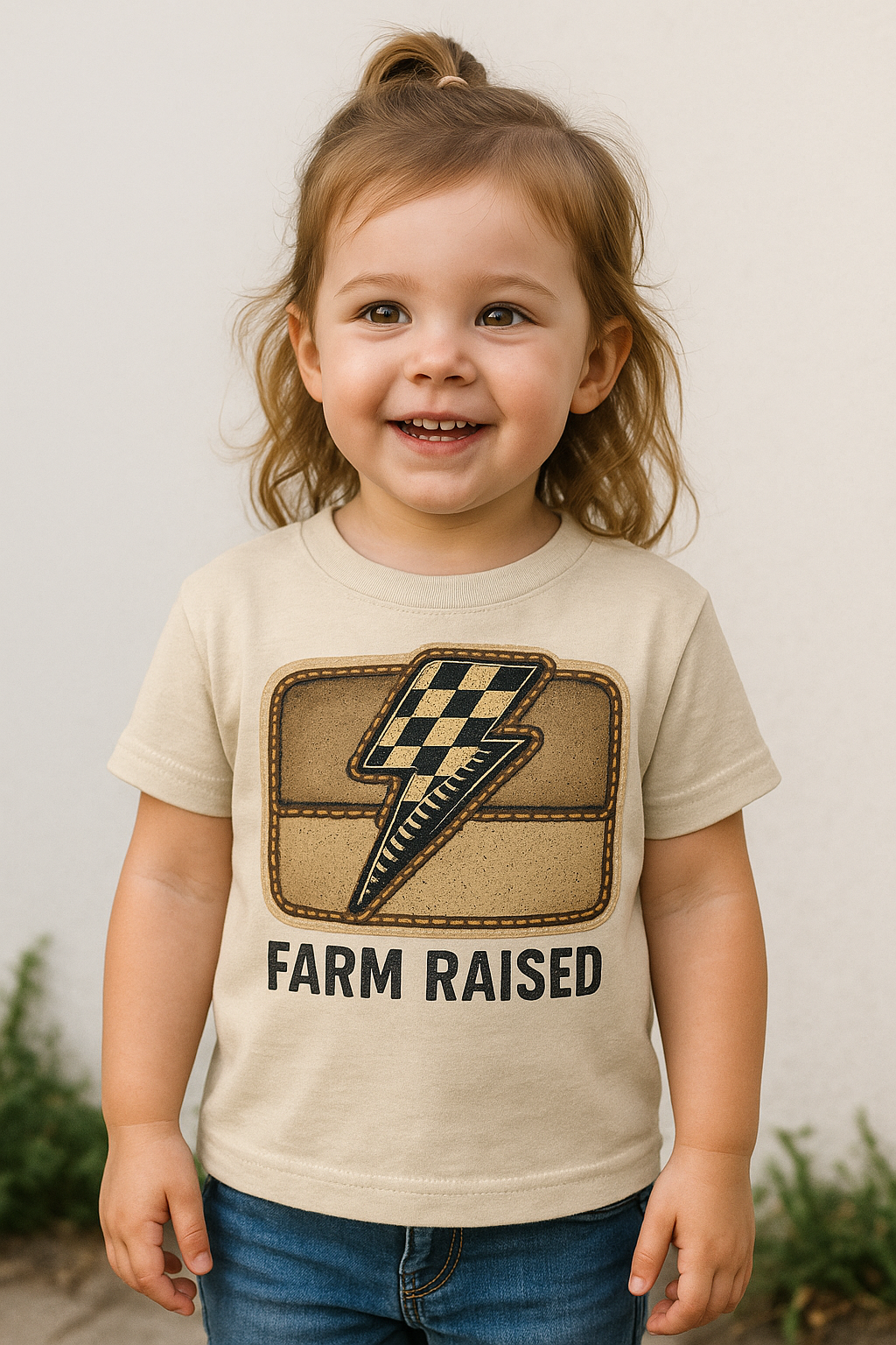 Farm Raised Youth Tee — Retro Patch Lightning Graphic Kids T-Shirt