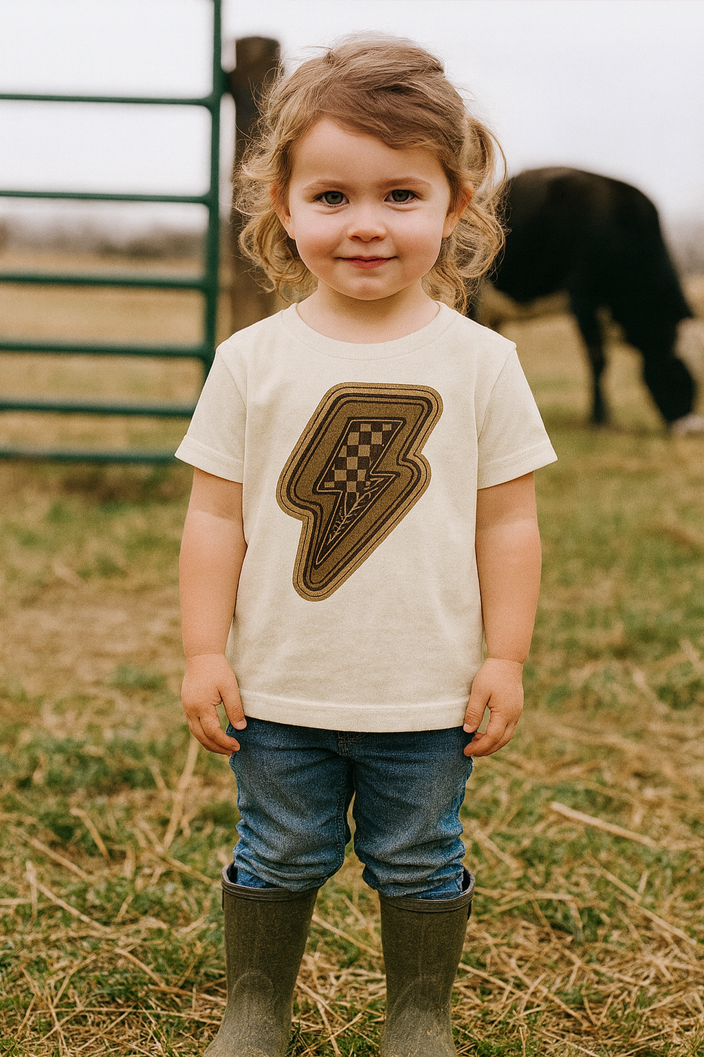 Toddler Tee — Vintage Brown Lightning Bolt Patch Graphic