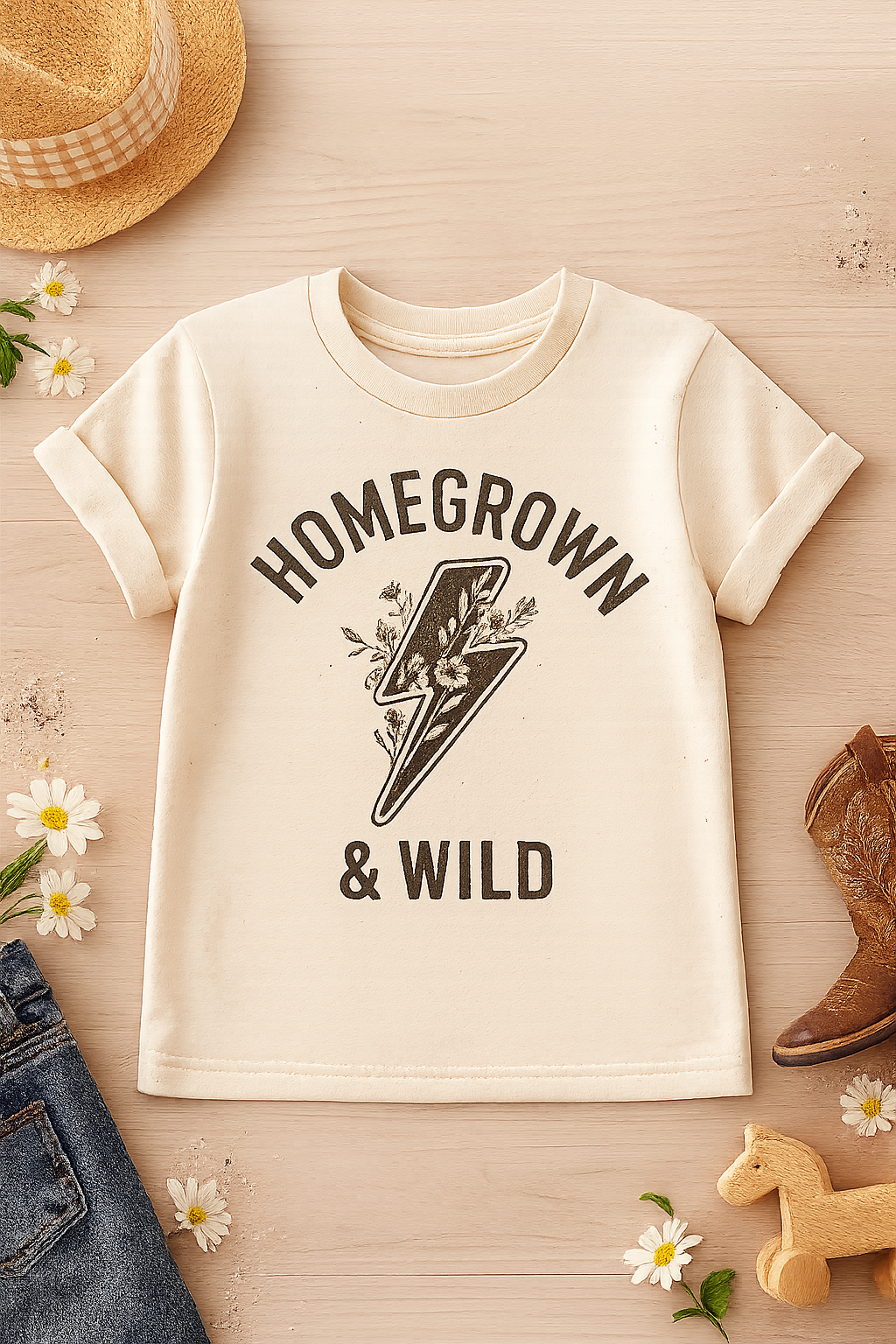Youth Tee – “Homegrown & Wild” Lightning Bolt Graphic Kids Shirt