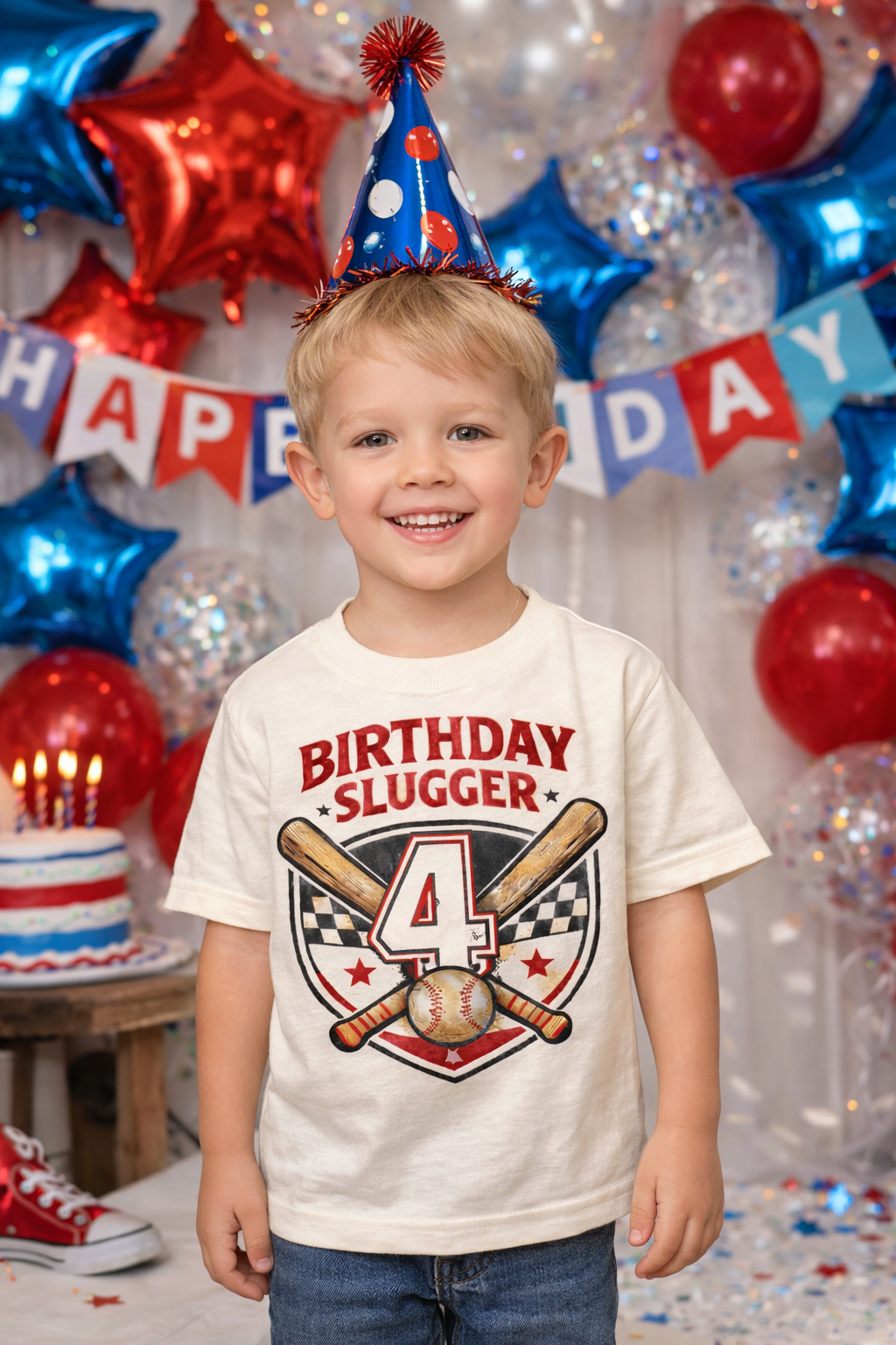 Toddler Tee — "Birthday Slugger " Baseball Graphic