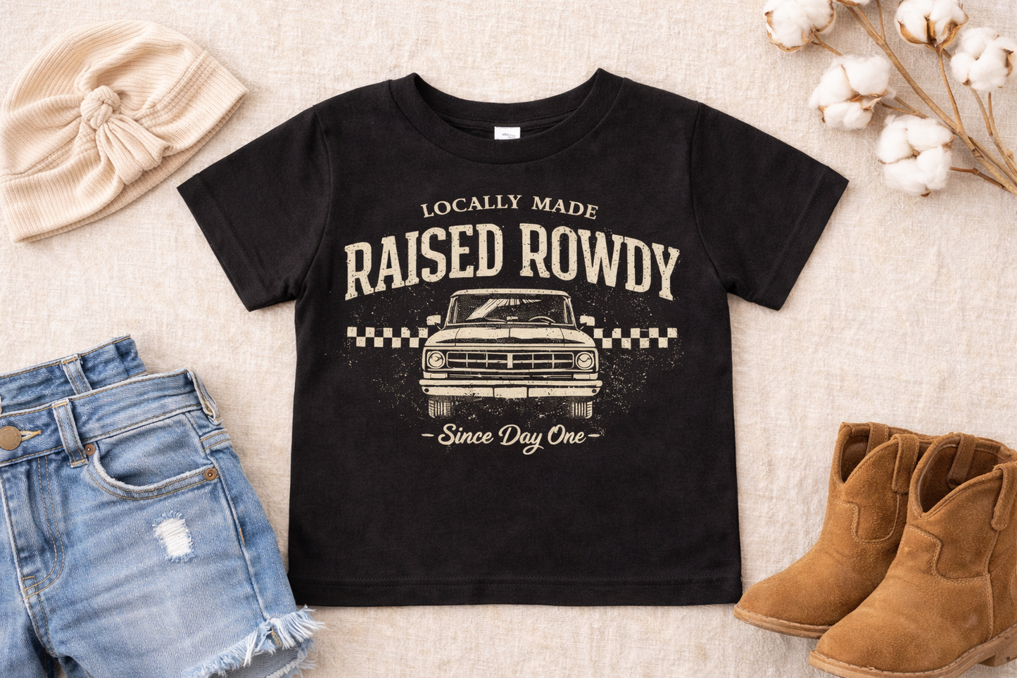 Locally Made Raised Rowdy Toddler Shirt, Country Toddler Tee, Western Kids Shirt, Farm Kid Shirt, Cowboy Toddler Outfit, Vintage Country Kids Clothes