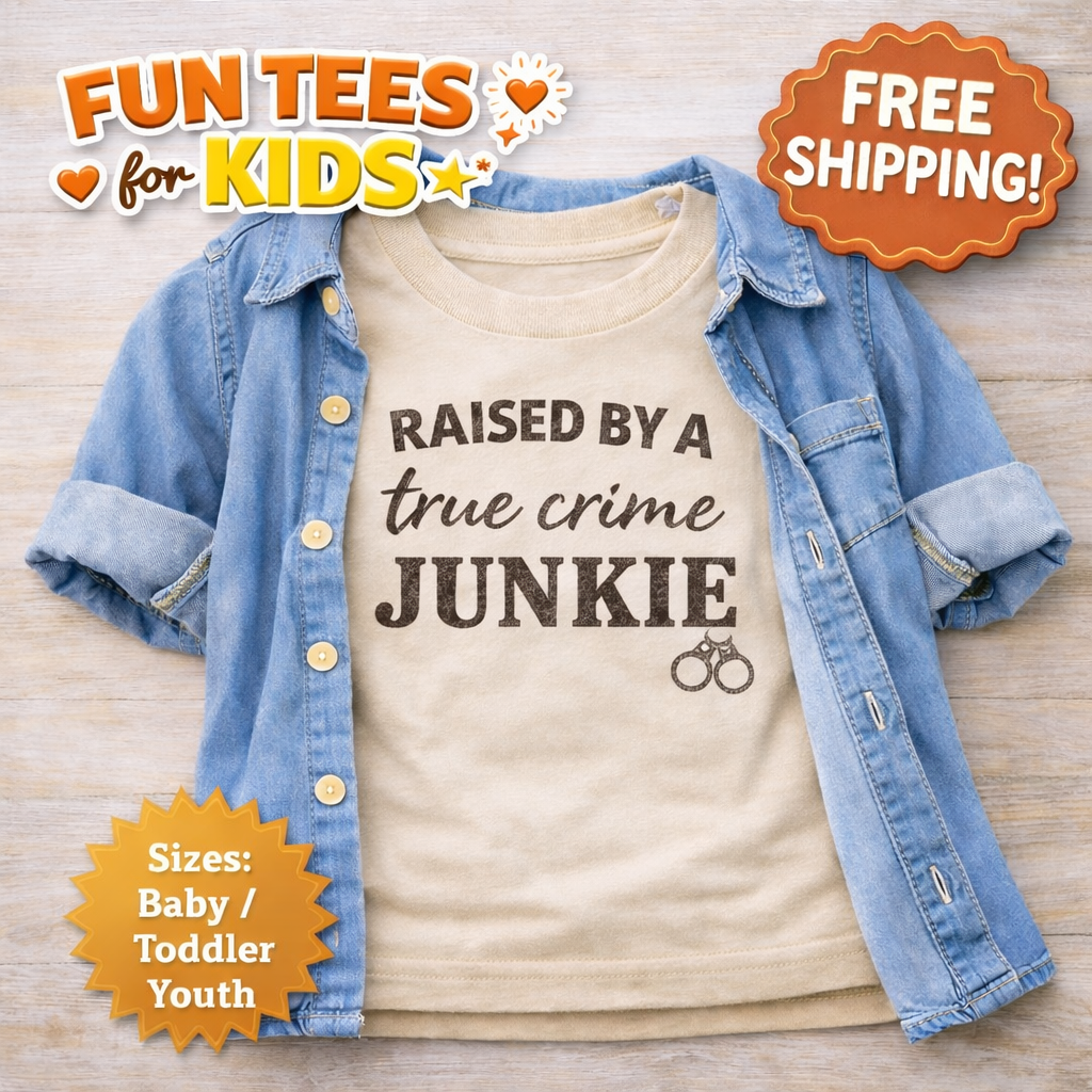 Raised By a True Crime Junkie Shirt, Funny Toddler Shirt, True Crime Baby Shirt, Funny Kids Tee, True Crime Mom Gift, Baby Toddler Youth Shirt