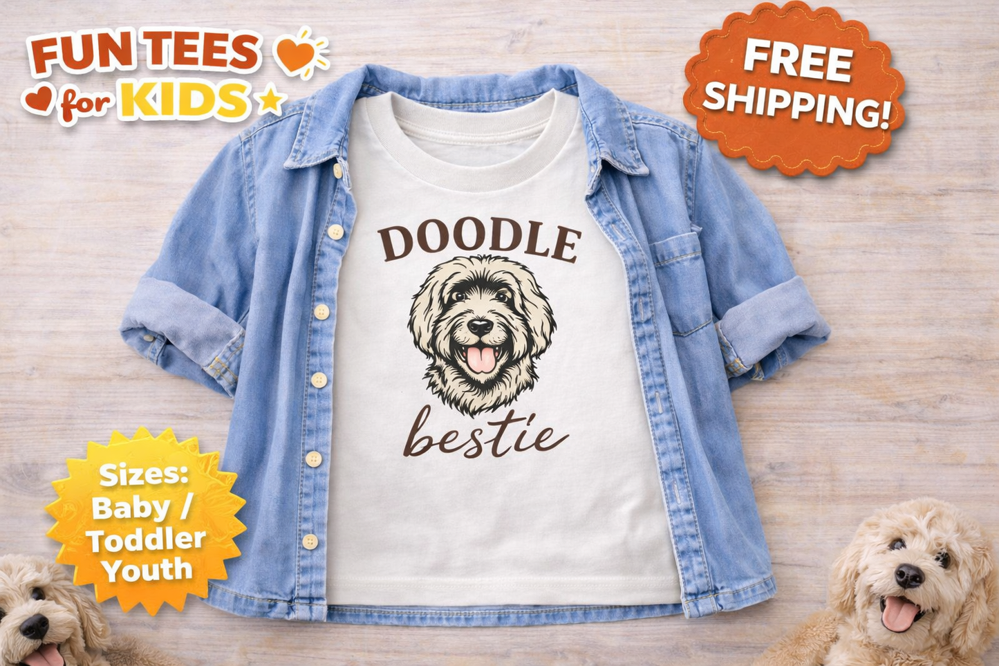 Doodle Bestie Shirt for Kids – Goldendoodle Toddler Tee – Puppy Lover Baby Shirt – Dog Mom Matching Outfit – Trendy Neutral Kids Tee