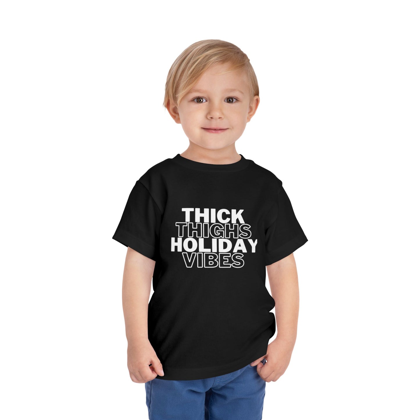 Thick Thighs Holiday Vibes Toddler Christmas Shirt | Funny Toddler Tee | Kids Christmas Outfit | Holiday Baby Shirt | Cute Christmas Toddler Tee