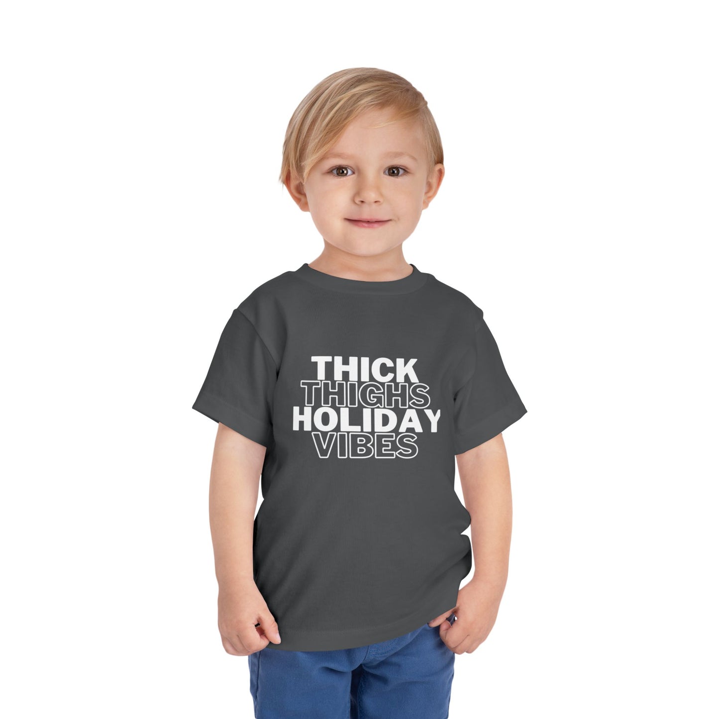 Thick Thighs Holiday Vibes Toddler Christmas Shirt | Funny Toddler Tee | Kids Christmas Outfit | Holiday Baby Shirt | Cute Christmas Toddler Tee