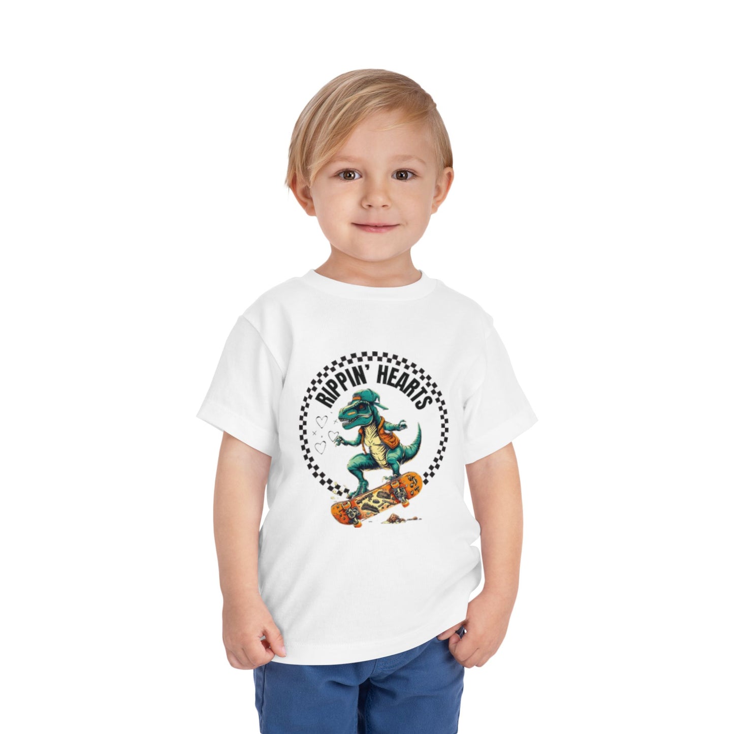 Rippin' Hearts - Fun Skateboarding Dinosaur Tee for Boys and Girls
