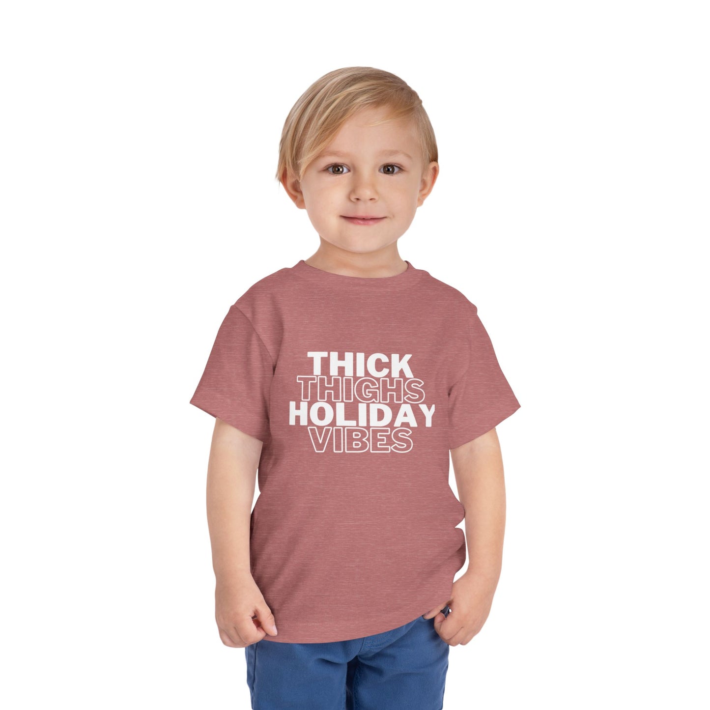 Thick Thighs Holiday Vibes Toddler Christmas Shirt | Funny Toddler Tee | Kids Christmas Outfit | Holiday Baby Shirt | Cute Christmas Toddler Tee