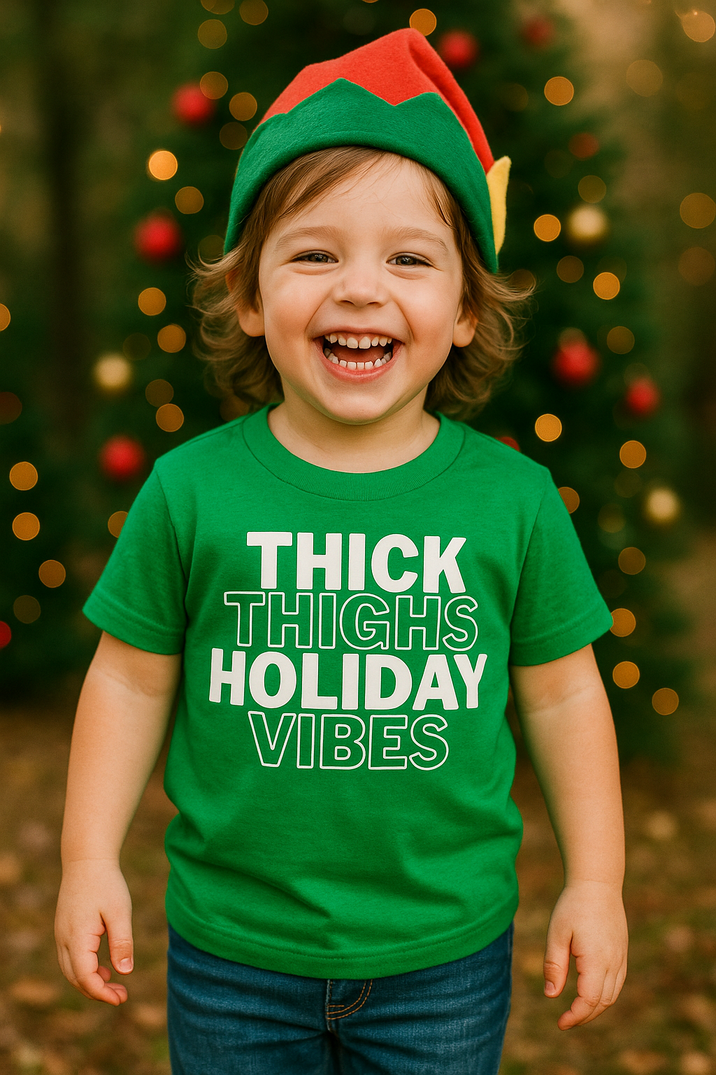 Thick Thighs Holiday Vibes Toddler Christmas Shirt | Funny Toddler Tee | Kids Christmas Outfit | Holiday Baby Shirt | Cute Christmas Toddler Tee