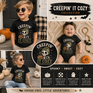 Creepin' It Cozy Shirt, Cute Skeleton Halloween Tee, Baby Halloween Outfit, Toddler Spooky Shirt, Vintage Halloween Kids Shirt