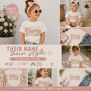 Custom Name Shirt for Girls, Personalized Toddler Shirt, Floral Name Shirt, Retro Kids Tee, Boutique Girl Shirt, Custom Birthday Gift