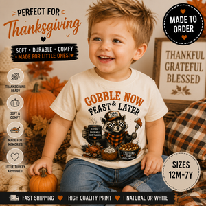 Funny Thanksgiving Raccoon Shirt, Gobble Now Feast Later Tee, Toddler Turkey Shirt, Baby Fall Bodysuit, Thanksgiving Outfit for Kids