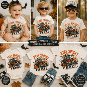 Stay Spooky Stay Feral Halloween Shirt, Funny Raccoon Shirt, Baby Halloween Outfit, Toddler Spooky Shirt, Cute Halloween Kids Tee