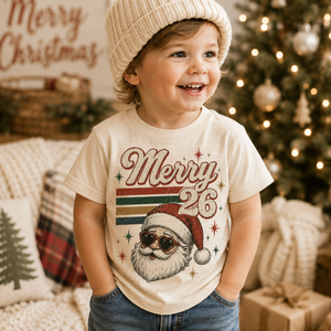 Kids Christmas Shirt 2026, Merry Christmas Toddler Tee, Vintage Santa Shirt, Baby Christmas Bodysuit, Retro Holiday Outfit for Kids