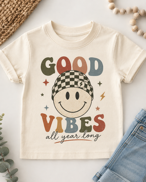 Good Vibes Kids Shirt, Retro Smiley Face Shirt, Toddler Graphic Tee, Baby Bodysuit, Groovy Kids Shirt, Boys Girls Everyday Tee