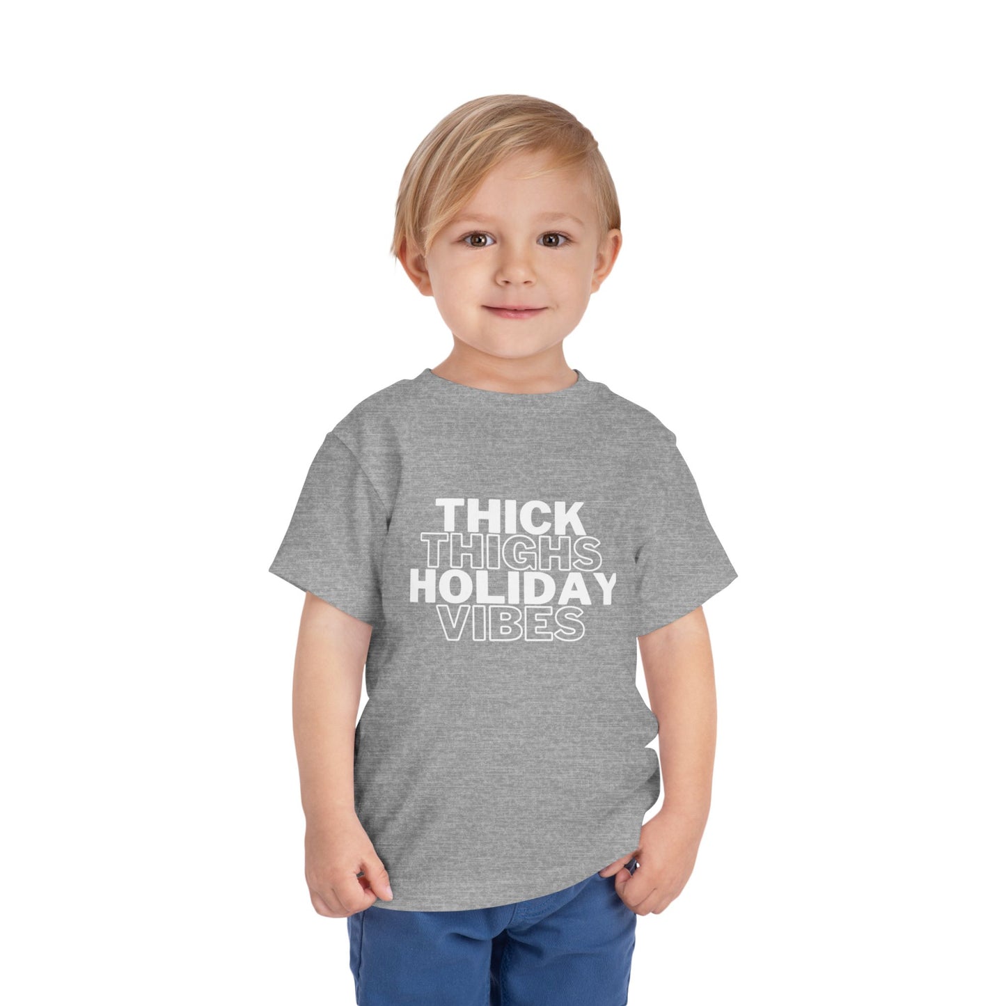 Thick Thighs Holiday Vibes Toddler Christmas Shirt | Funny Toddler Tee | Kids Christmas Outfit | Holiday Baby Shirt | Cute Christmas Toddler Tee