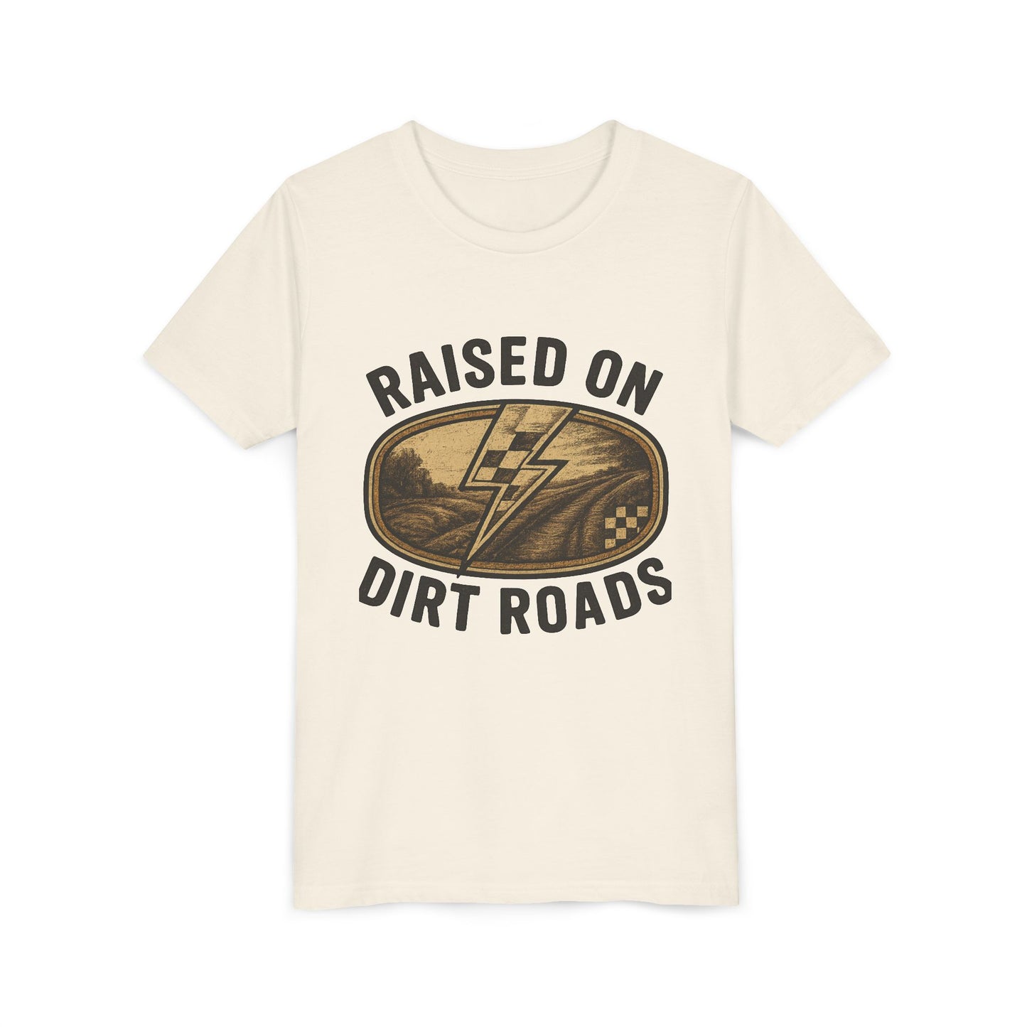 MANUAL - Youth Tee - "Raised on Dirt Roads" Vintage Lightning Logo