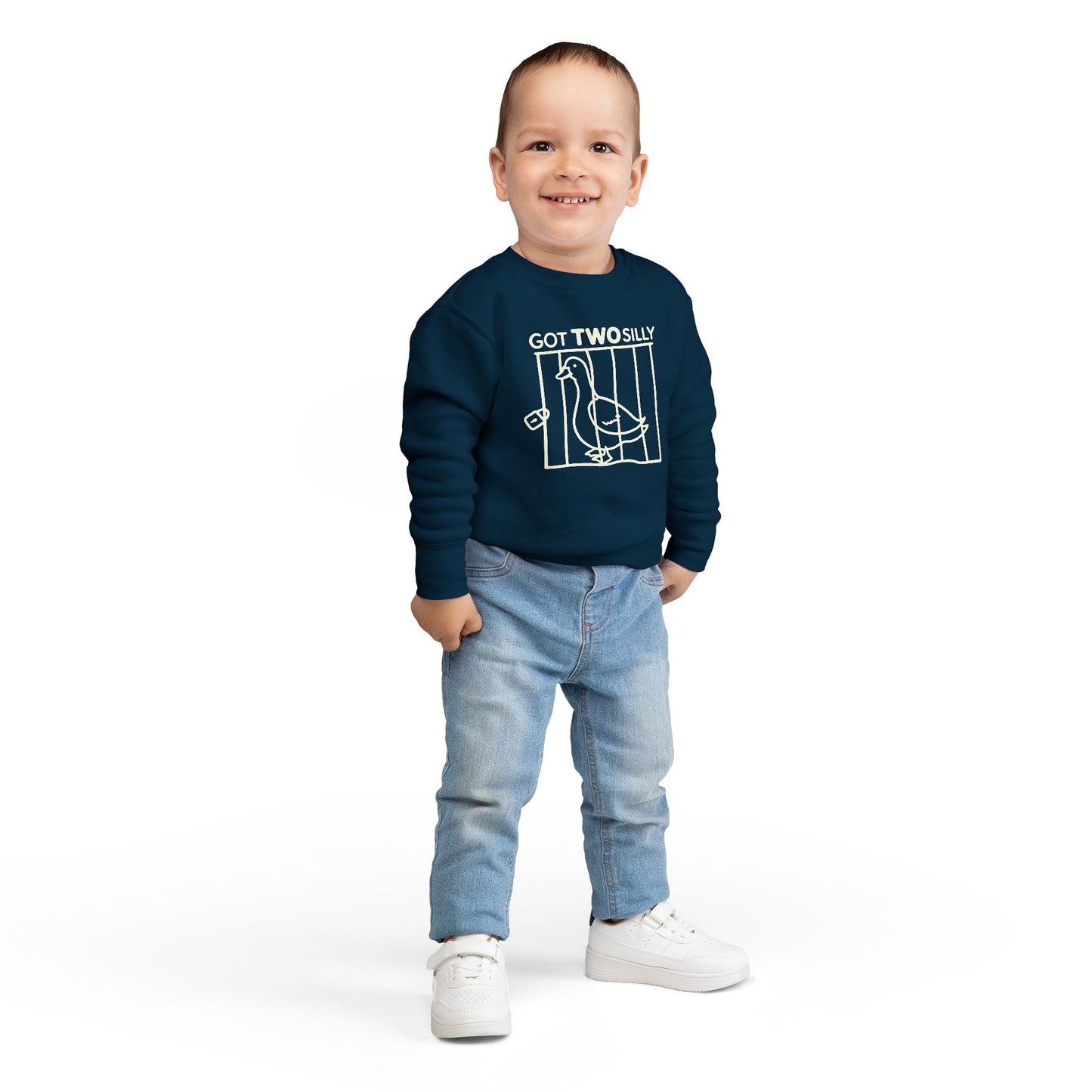 Toddler Sweatshirt — "Got Two Silly" Cute Duck Graphic Pullover