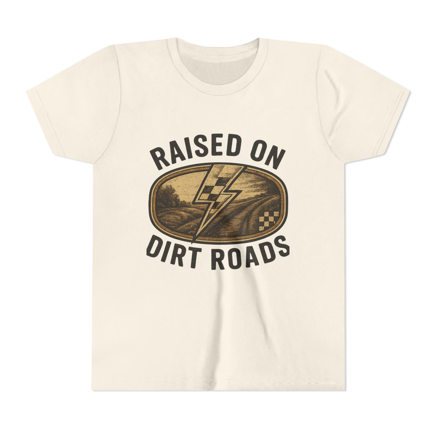 MANUAL - Youth Tee - "Raised on Dirt Roads" Vintage Lightning Logo