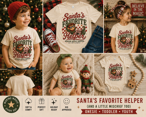 Santa's Favorite Helper Christmas Shirt, Baby Christmas Outfit, Toddler Elf Shirt, Retro Christmas Tee, Holiday Shirt for Kids, Christmas Gift