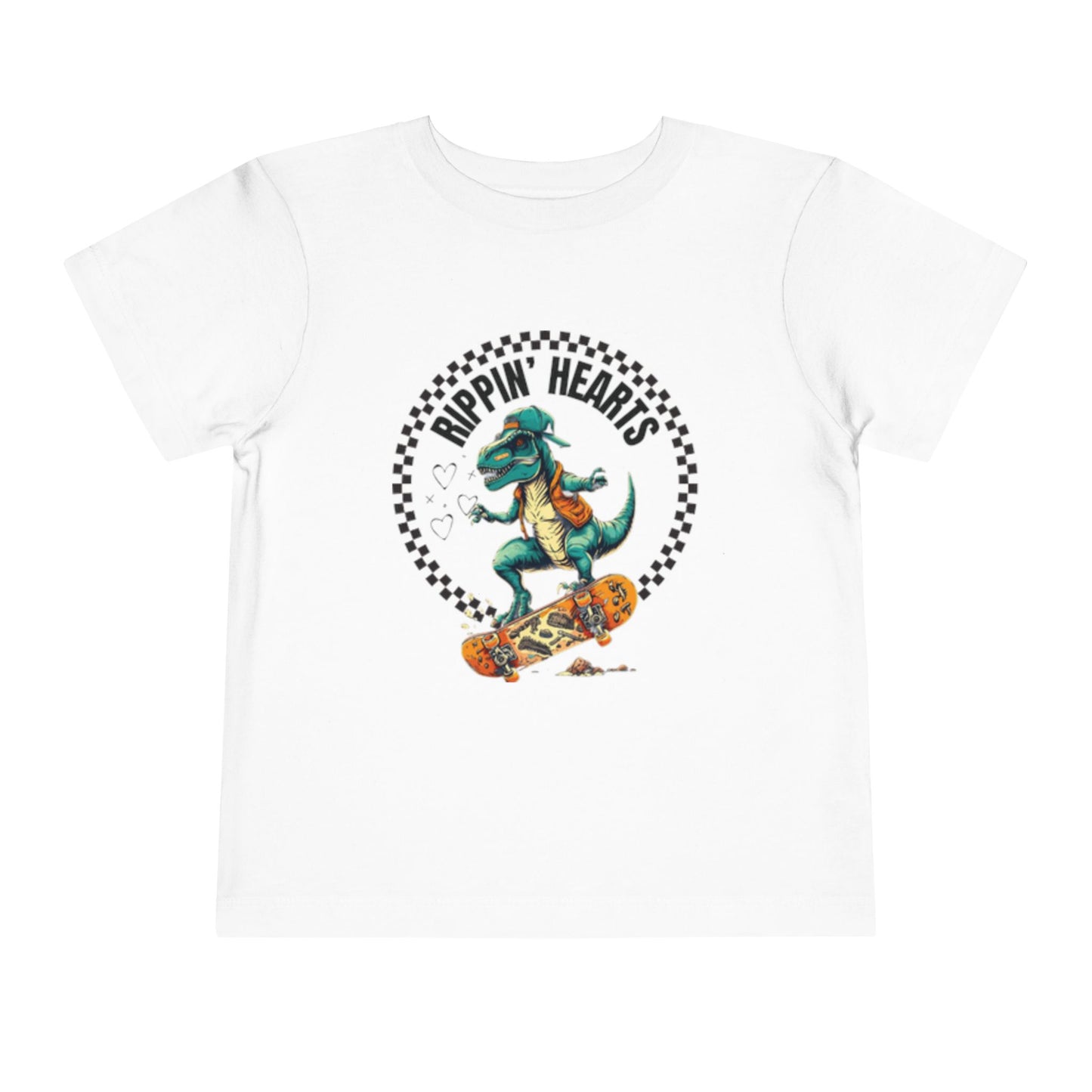 Rippin' Hearts - Fun Skateboarding Dinosaur Tee for Boys and Girls