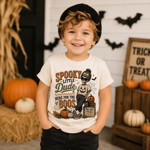 Spooky Little Dude Halloween Shirt, Funny Halloween Shirt for Kids, Baby Halloween Outfit, Toddler Skeleton Shirt, Here for the Boos Tee