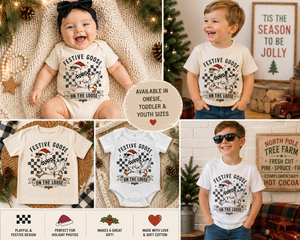 Festive Goose on the Loose Shirt, Funny Christmas Goose Shirt, Toddler Christmas Shirt, Baby Christmas Bodysuit, Retro Holiday Shirt, Kids Christmas Tee