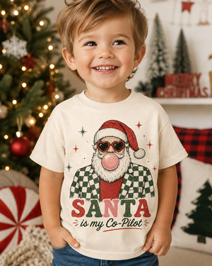 Kids Christmas Shirt, Santa Is My Co Pilot Tee, Baby Christmas Bodysuit, Toddler Christmas Shirt, Retro Santa Holiday Outfit