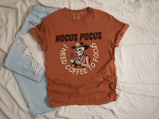 Hocus Pocus I Need Coffee to Focus Sweatshirt – Funny Halloween Ghost & Coffee Lover Shirt, Cozy Fall Pullover, Spooky Season Gift