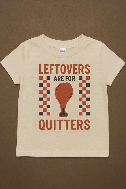 Leftovers Are For Quitters Toddler Shirt • Funny Thanksgiving Kids Tee • Retro Checkered Turkey Leg Shirt • Bella Canvas Ivory Toddler T-Shirt • Holiday Outfit