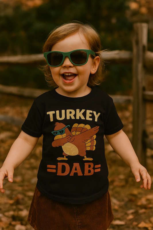 Turkey Dab Toddler Tee – Funny Thanksgiving Shirt for Kids | Bella Canvas Black Toddler T-Shirt | Cute Turkey Graphic | Fall Holiday Outfit | Lil’ Crop Tops