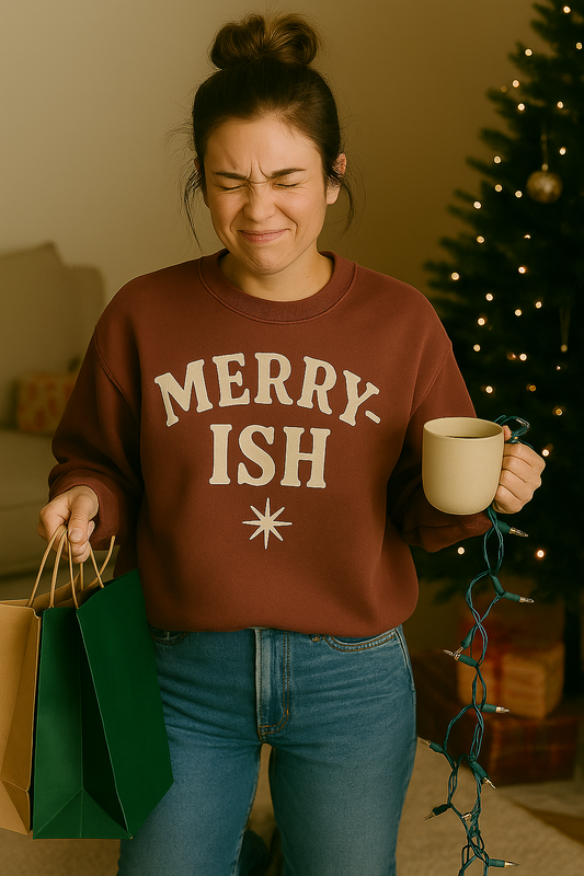 Merry-ish Sweatshirt | Comfort Colors Pepper Crewneck | Funny Christmas Sweater | Holiday Mom Life Sweatshirt | Cozy Boutique Graphic Pullover | Lil Crop Tops