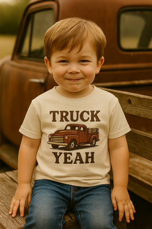 Truck Yeah Toddler Shirt | Vintage Truck Kids Tee | Funny Country Toddler T-Shirt | Lil’ Crop Tops Boutique | Rustic Farm Toddler Graphic Tee