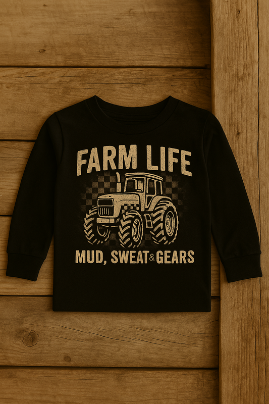 Farm Life Toddler Shirt | Mud Sweat & Gears Long Sleeve | Tractor Shirt for Kids | Rural Country Boys Tee | Rustic Farm Toddler Top | Lil Crop Tops