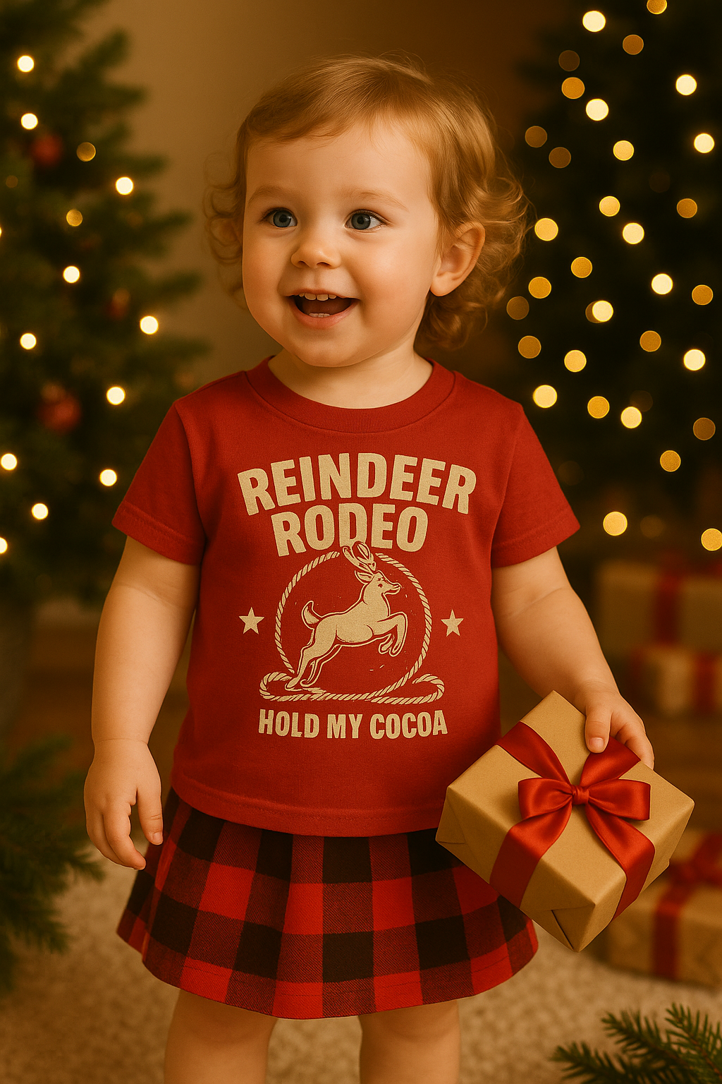 Reindeer Rodeo Toddler Shirt | Hold My Cocoa Christmas Tee | Rustic Western Holiday Shirt for Kids | Country Christmas Reindeer Graphic | Lil Crop Tops