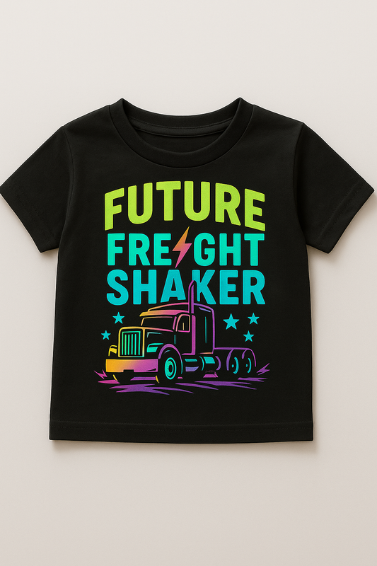 Future Freight Shaker Toddler Shirt | Neon Semi-Truck Kids Tee | Trucker Baby Outfit | Cute Trucker Kid Shirt | Big Rig Toddler Tee