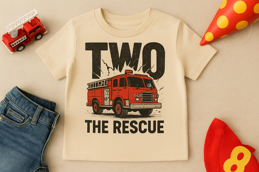 Fire Truck "Two The Rescue" Toddler Tee – 2nd Birthday Firefighter Shirt