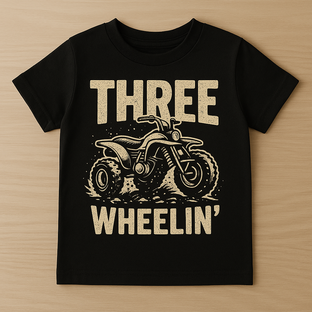 Three Wheelin' Toddler Tee — Cute ATV Ride Graphic Shirt for Kids - Black