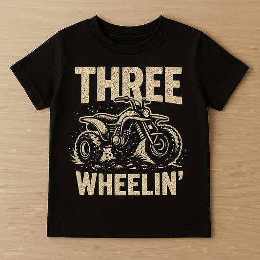 Three Wheelin' Toddler Tee — Cute ATV Ride Graphic Shirt for Kids - Black
