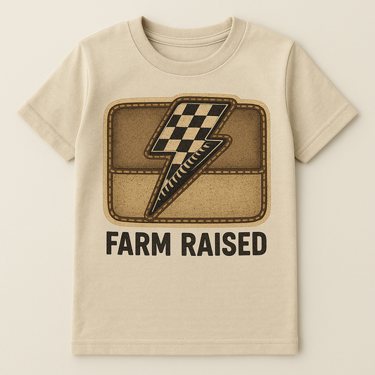 Farm Raised Youth Tee — Retro Patch Lightning Graphic Kids T-Shirt
