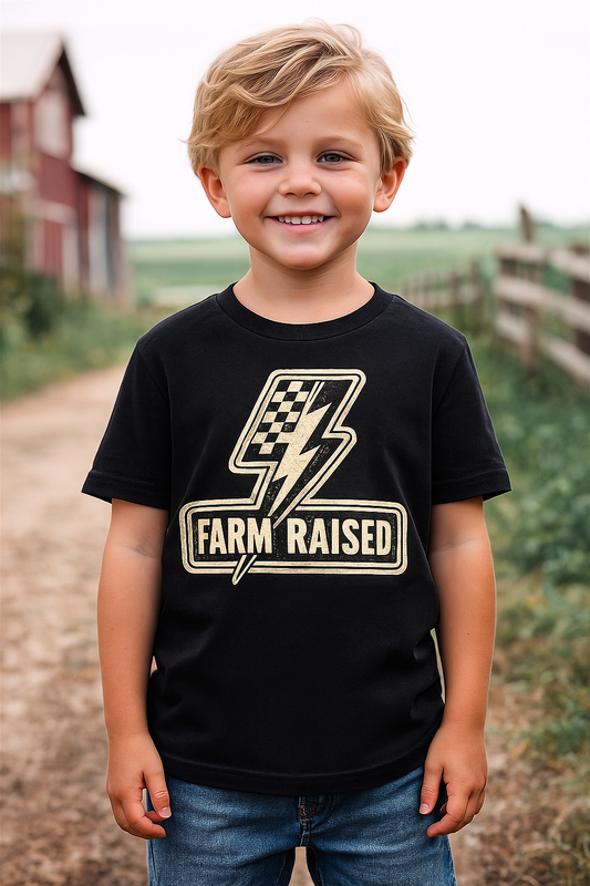 Youth Tee - 'Farm Raised' Lightning Patch Graphic