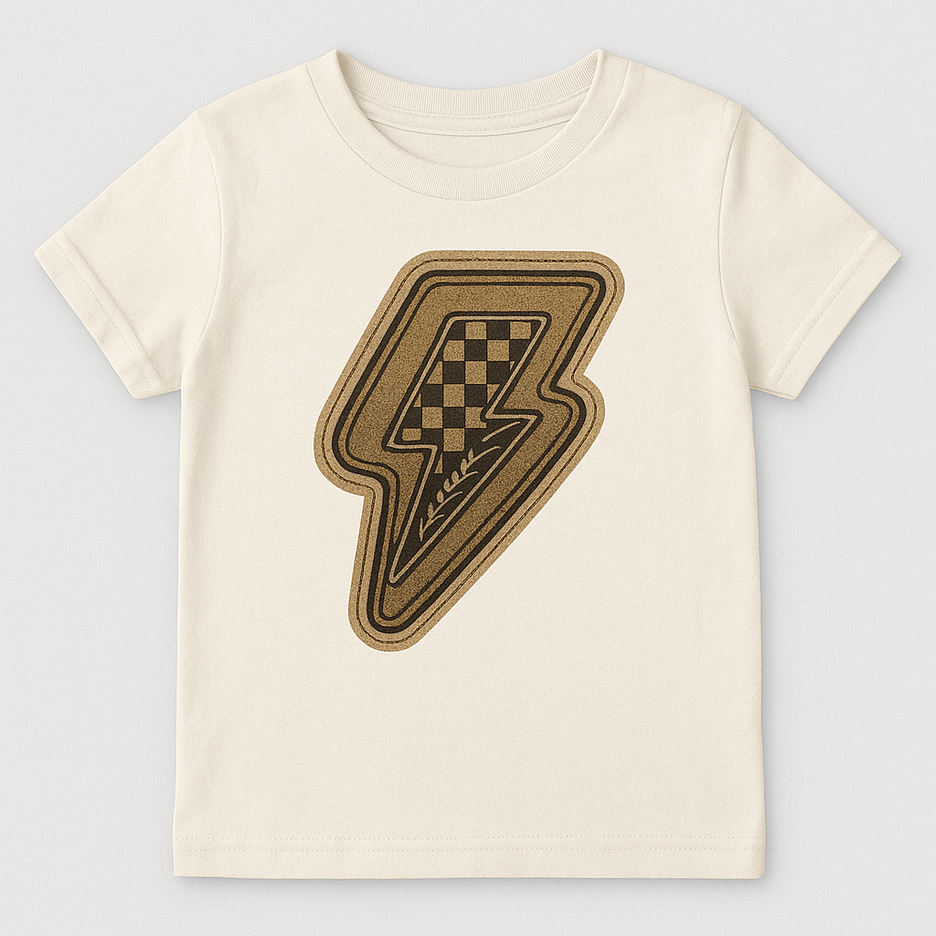 Toddler Tee — Vintage Brown Lightning Bolt Patch Graphic